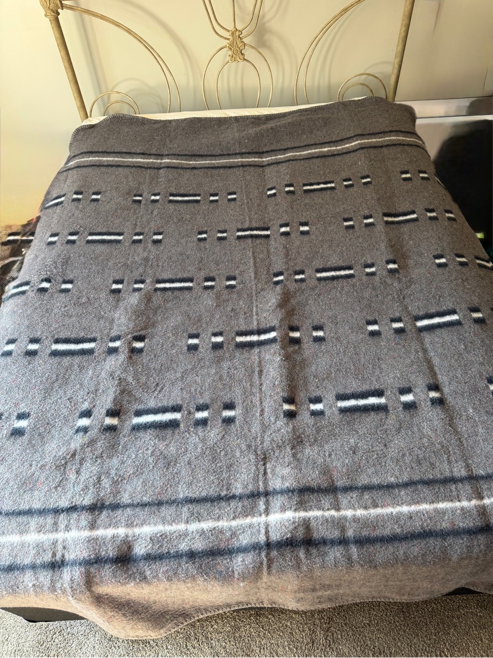 Vintage Profitex Alpaca Wool Blanket Southwestern Native Gray Full Queen 82x64